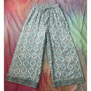 Victoria Dunn Women's Wide Leg Palazzo Pants Block Print Floral Boho Sz S Beach